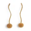 Toolally Women's Long Pom Pom Drop Earrings - Gold Vermeil