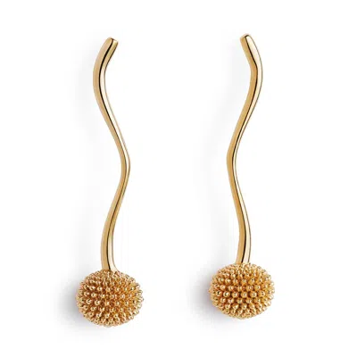 Toolally Women's Long Pom Pom Drop Earrings - Gold Vermeil