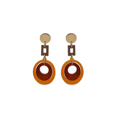 Toolally Women's Orange / Brown Barbarella Earrings - Burnt Orange, Tortoiseshell & Earth Brown In Orange/brown