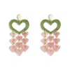 Toolally Women's Pink / Green Heart Chandeliers - Pink And Green In Metallic