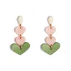 Toolally Women's Pink / Green Heart Drop Earrings - Pink And Green In Burgundy
