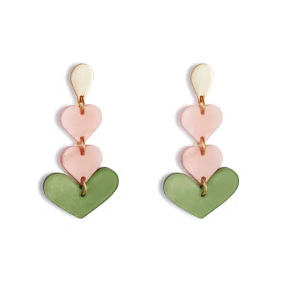 Toolally Women's Pink / Green Heart Drop Earrings - Pink And Green In Burgundy