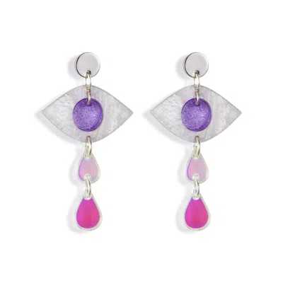 Toolally Women's Pink / Purple Eye Drop Earrings- Purple In Multi