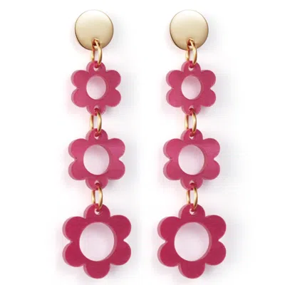 Toolally Women's Pink / Purple Flower Drop Earrings - Cerise