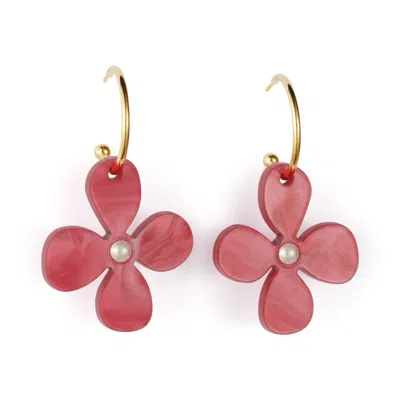 Toolally Women's Pink / Purple / Gold Daisy Hoop Earrings - Cerise