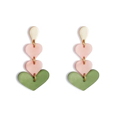 Toolally Women's Pink / Purple / Green Heart Drop Earrings - Pink And Green In Gray