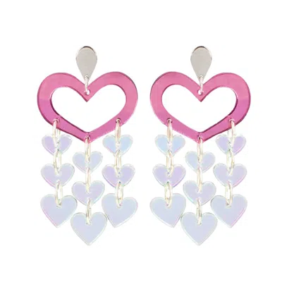 Toolally Women's Pink / Purple Heart Chandelier Earrings - Pink In Multi