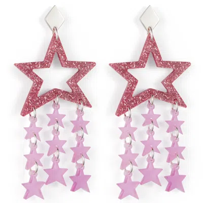 Toolally Women's Pink / Purple Star Chandelier Earrings - Hot Pink Glitter