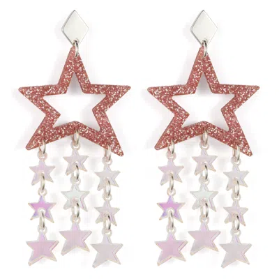 Toolally Women's Pink / Purple Star Chandelier Earrings - Pink Glitter & Iridescent
