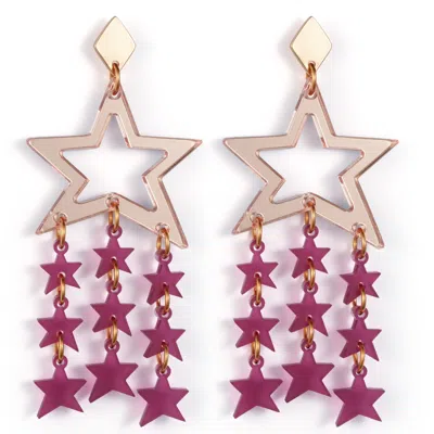 Toolally Women's Pink / Purple Star Chandelier Earrings - Rose Mirror & Plum In Multi