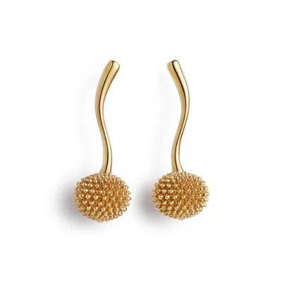 Toolally Women's Pom Pom Drop Earrings - Gold Vermeil
