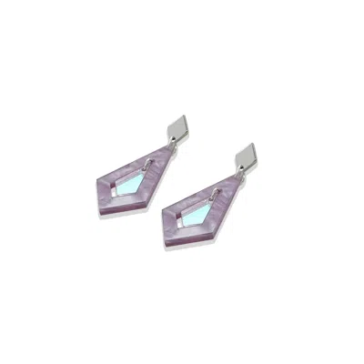 Toolally Women's Purple Art Deco Diamond Earrings - Mauve Pearl & Iridescent