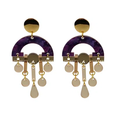Toolally Women's Purple / Brown Fan Chandeliers - Amethyst Pearl & Champagne In Multi