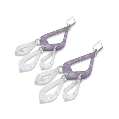 Toolally Women's Purple Feather Drop Earrings -mauve & Iridescent In Multi