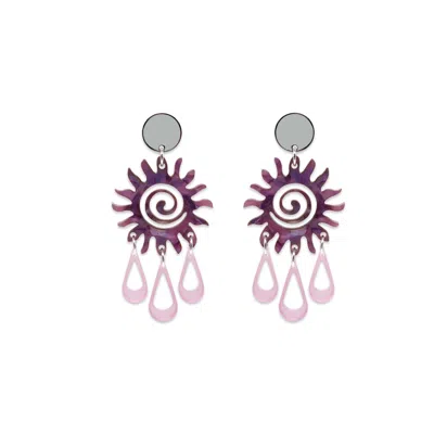 Toolally Women's Purple Sun Chandelier Earrings - Amethyst Pearl With Heather