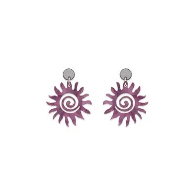 Toolally Women's Purple Sun Earrings - Amethyst Pearl