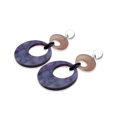 Toolally Women's Purple Swinging Circle Drop Earrings - Amethyst Pearl & Champagne In Blue