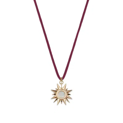 Toolally Women's Purple / White Sunburst Suede Necklace - White Mother Of Pearl On Burgundy In Gold