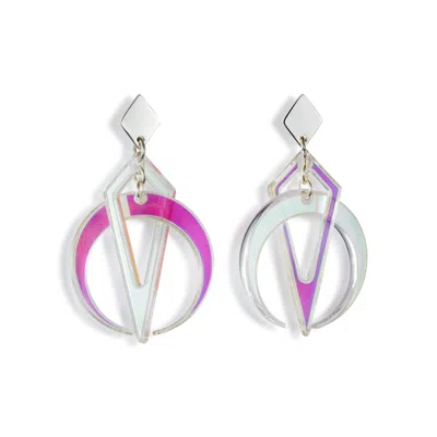 Toolally Women's Silver Crescent Hoops - Iridescent