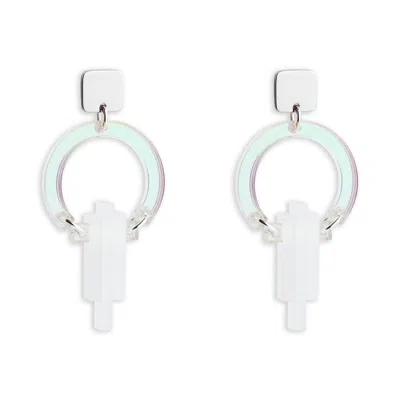 Toolally Women's Silver / White Petite Art Deco Chandeliers - Iridescent And White Frost