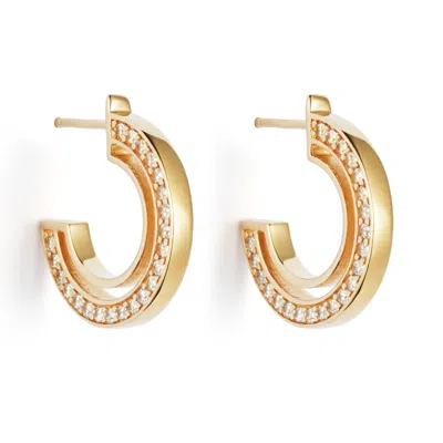 Toolally Women's Small Double Hoop Earrings - Gold Vermeil & Cubic Zirconia In Gray