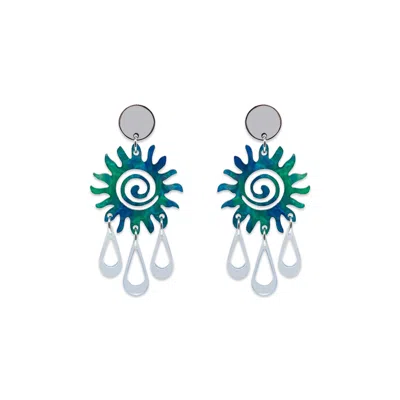 Toolally Women's Sun Chandelier Earrings - Blue & Green Lava With Translucent Blue