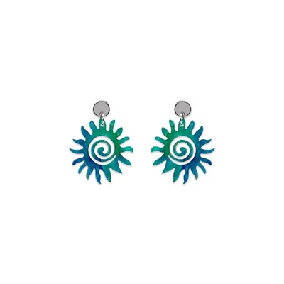 Toolally Women's Sun Earrings - Blue & Green Lava
