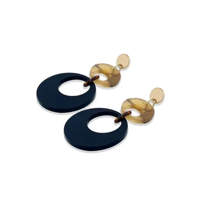 Toolally Women's Swinging Circle Drop Earrings - Black & White Tortoiseshell In Multi