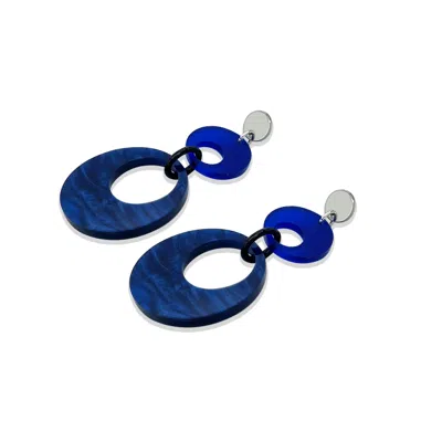 Toolally Women's Swinging Circle Drop Earrings - Dark Blue Swirl & Sapphire
