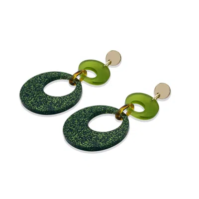 Toolally Women's Swinging Circle Drop Earrings - Forest Green Glitter & Lime Zest Green