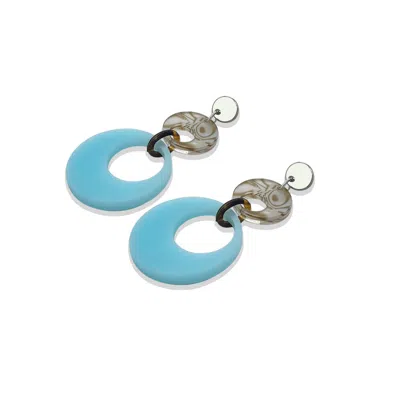 Toolally Women's Swinging Circle Drop Earrings - Light Blue & Shell