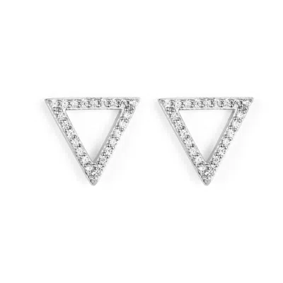 Toolally Women's Triangle Stud Earrings - Silver & Cubic Zirconia In Metallic