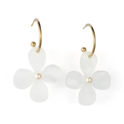 Toolally Women's White Daisy Hoop Earrings -  Pearl