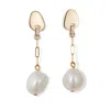 Toolally Women's White / Gold Pearl Drop Earrings - Gold Vermeil In Gold