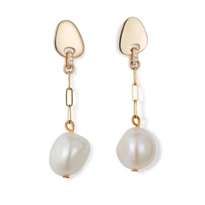 Toolally Women's White / Gold Pearl Drop Earrings - Gold Vermeil