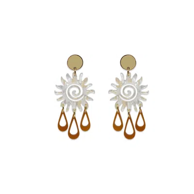Toolally Women's White / Gold Sun Chandelier Earrings - White & Gold Confetti With Royal Gold In Multi