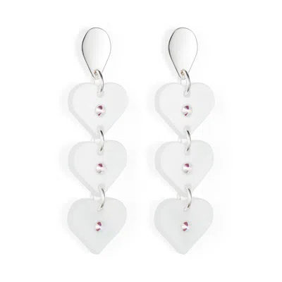 Toolally Women's White / Silver Crystal Heart Drops - White