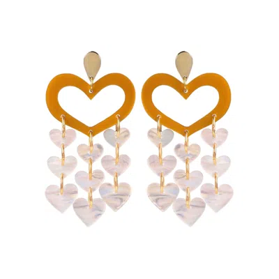 Toolally Women's Yellow / Orange Heart Chandelier Earrings - Orange In Gold