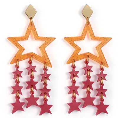 Toolally Women's Yellow / Orange Star Chandelier Earrings - Orange & Cerise In Pink
