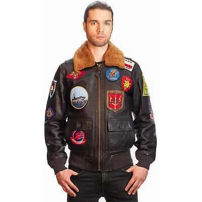 Pre-owned Top Gun ® Official G-1 Leather Jacket With Patches In Brown