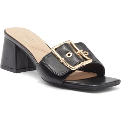 Top Guy Shoes Block Heel Slide Sandal In Black Pu