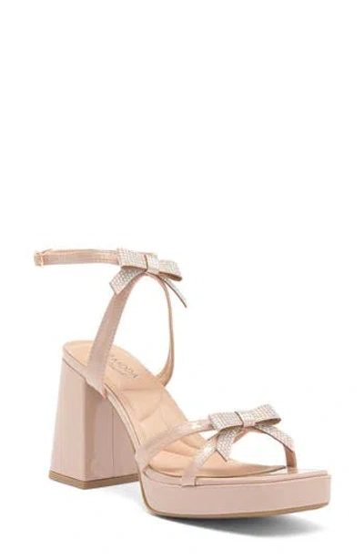 Top Guy Shoes Crystal Bow Block Heel Sandal In Nude