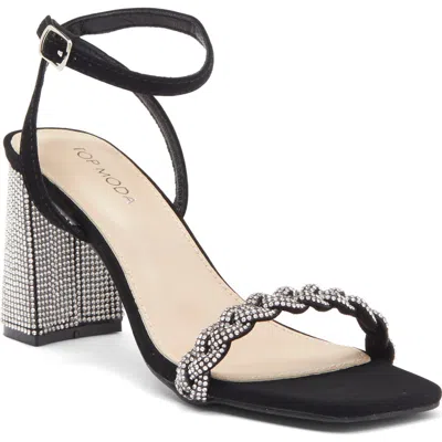 Top Guy Shoes Rhinestone Ankle Strap Sandal In Black Nubuck