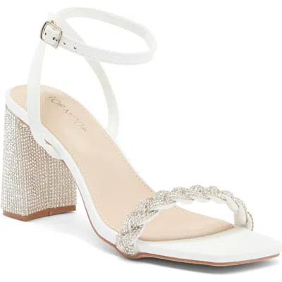 Top Guy Shoes Rhinestone Ankle Strap Sandal In White