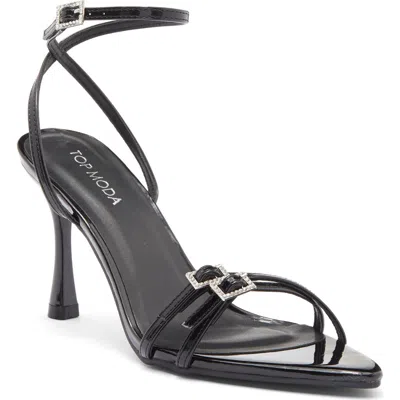 Top Guy Shoes Wynn Buckle Pointed Toe Sandal In Black Patent