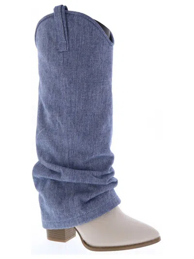 Top Guy Women's Few Hearts Ago Slouchy Denim Boots In Blue