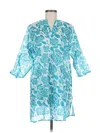 Top It Off 3/4 Sleeve Blouse Teal Plunge Neckline Tops In Blue