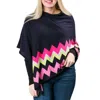 Top It Off Adele Crew Neck Poncho In Navy/ Blue/ Pink In Blue