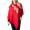 Top It Off Boardwalk Crew Neck Poncho In Red In Red