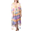 Top It Off Boho Tie Dye Lightweight Tassel Cover Up Kimono Wrap In Multicolor In Multi